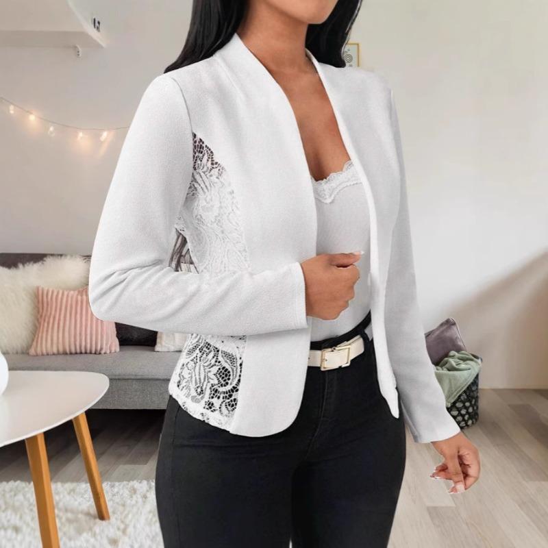 Women S Elegant Lace Splicing Slim Fit Long Sleeve Blazer Cardigan