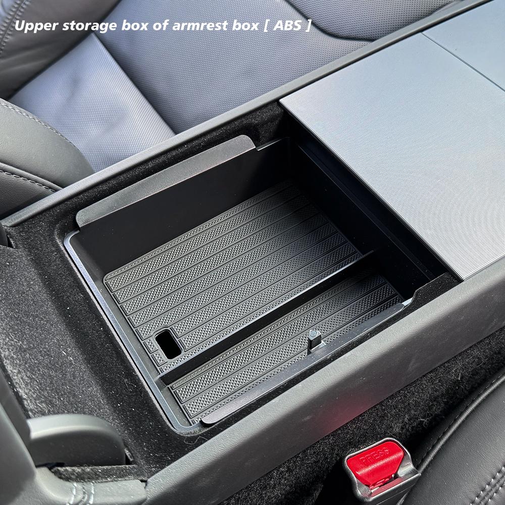 For Tesla New Model Y  Launch + Juniper Model 3 Highland  Console & Armrest Abs Flocking Storage Box Watercup Holder