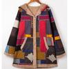 Hooded Jacket Women Plus Size Loose Long Coat Warm Fleece Retro Printed Outwear Pockets