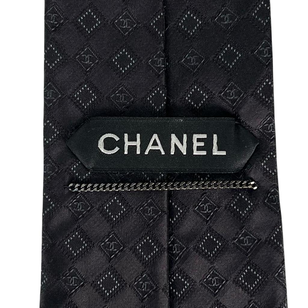 Makellose CHANEL Krawatte COCO Markierung Seidenjacquard schwarze Seide 100% Herren Gebraucht