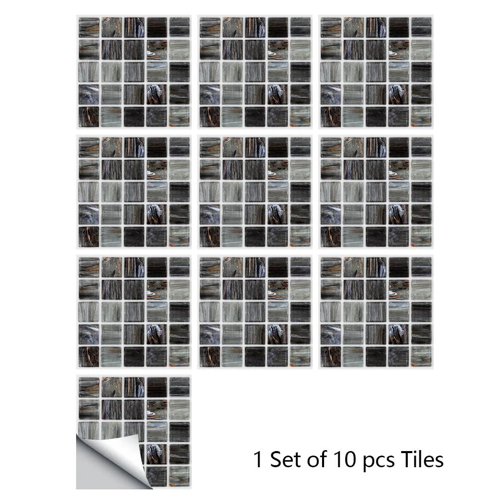 10pcs/set 10/15/20/30cm Flat Marble Mosaic Hard Tiles Wall Sticker Kitchen Bathroom Floor Diagonal Decor Wallpaper PVC Art Mural