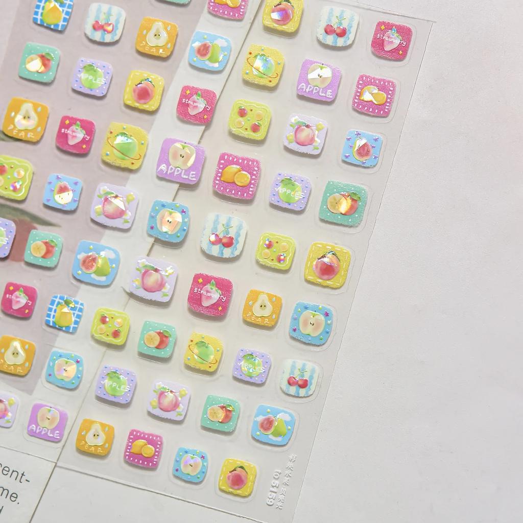 Fruit 5D Nail Art Sticker Apple Strawberry Cherry Love Hearts Bowknot Stars Cartoon Butterfly Manicure Decal DIY