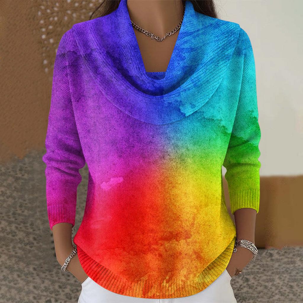 Dámský ležérní a módní svetr s dlouhým rukávem a potiskem, kulatým výstřihem