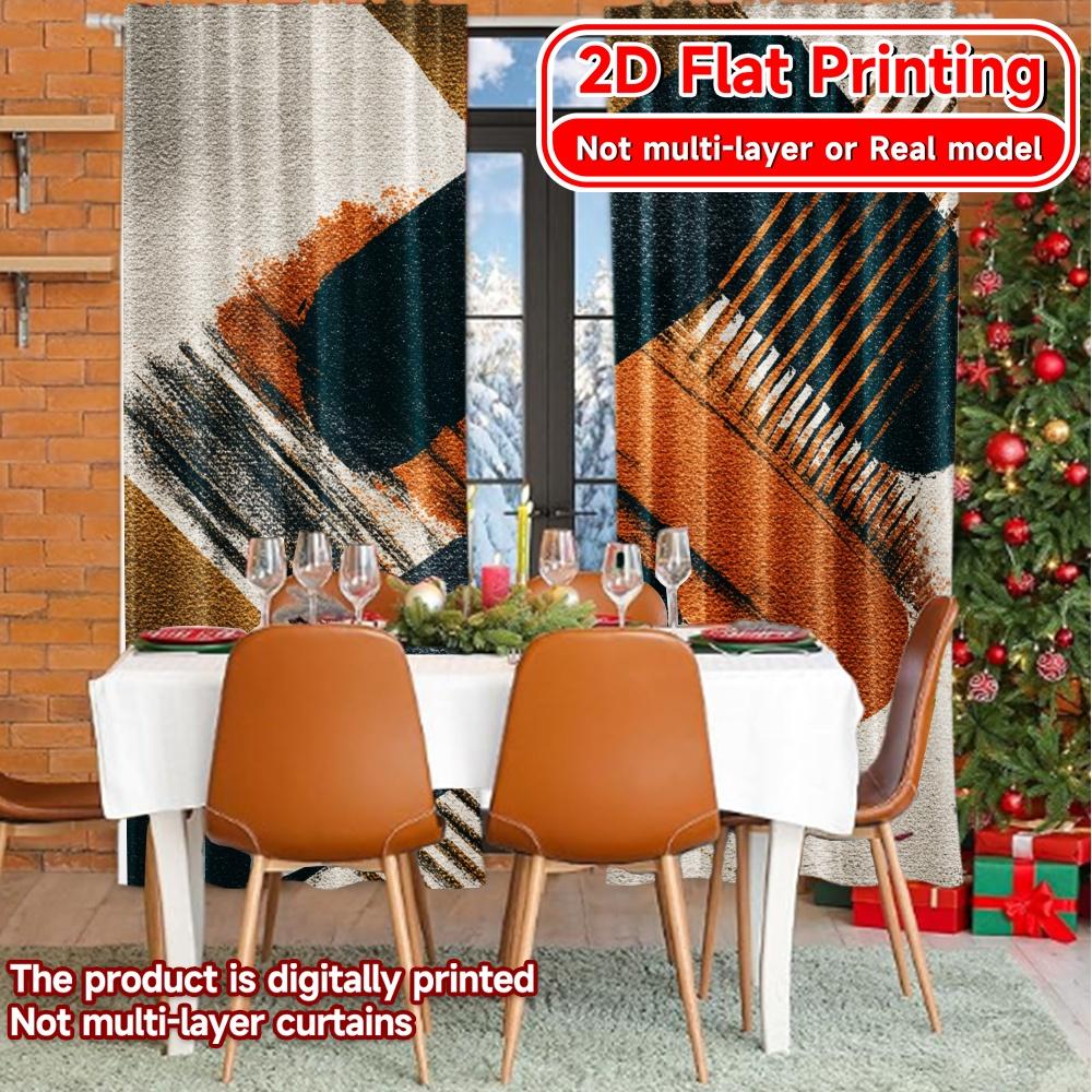 2D FLAT PRINTING 2pcs Curtains (Without Rod) Abstract Bold Stripes Ramadan Festival Minimalist Curtains Polyester Easy Install