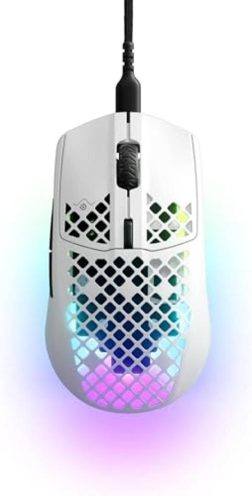 SteelSeries Aerox 3 Snow Wired Gaming Mouse, Ultra-Lightweight, IP54-Rated, Waterproof and Dustproof, with TrueMove Core Sensor and Super Mesh USB-C