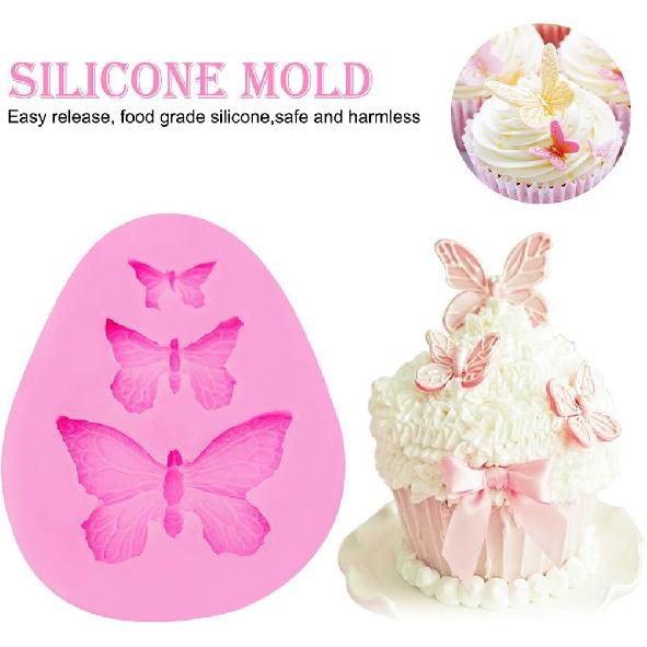 Rolin Roly 3PCS Butterfly Fondant Silicone mold Butterflies Cake Molds 3D Animal Candy Mould 3 Cavities DIY Decorating Desserts Mould for Jelly