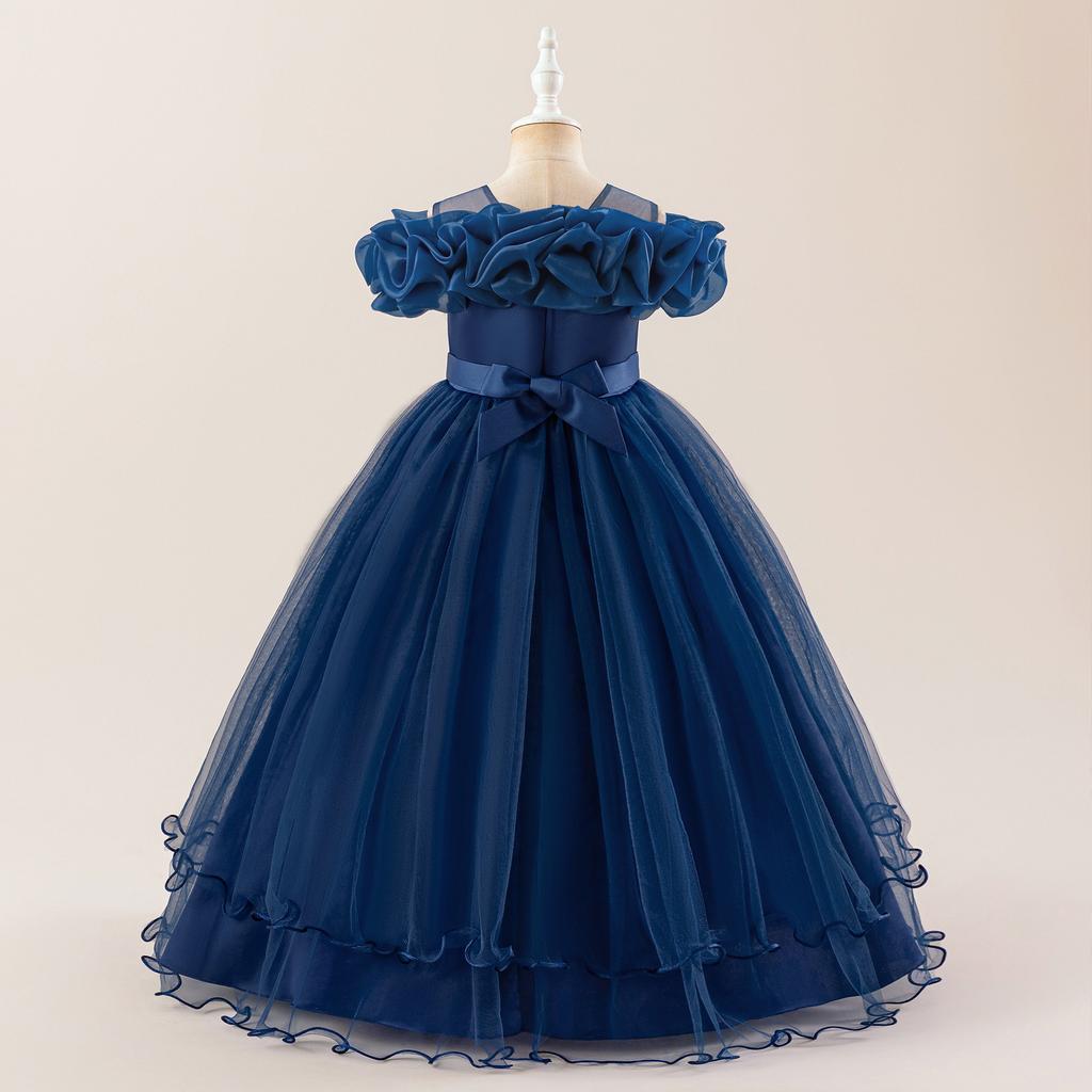 Flower Girl Princess Dress For Weddings Summer Kid Formal Bow Long Gown For School Evening Party Children Dresses ALP-0031