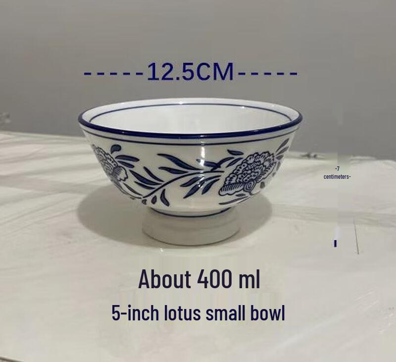 Sweet & Elegant Large Ceramic Noodle Bowls - Lotus Design (Set of 5)