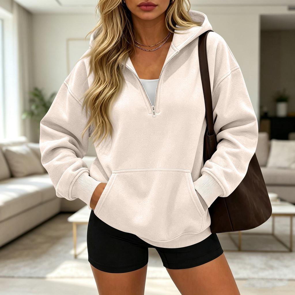 Women's Casual Half Zip Long Sleeve Hooded Sweatshirt for Daily Wear