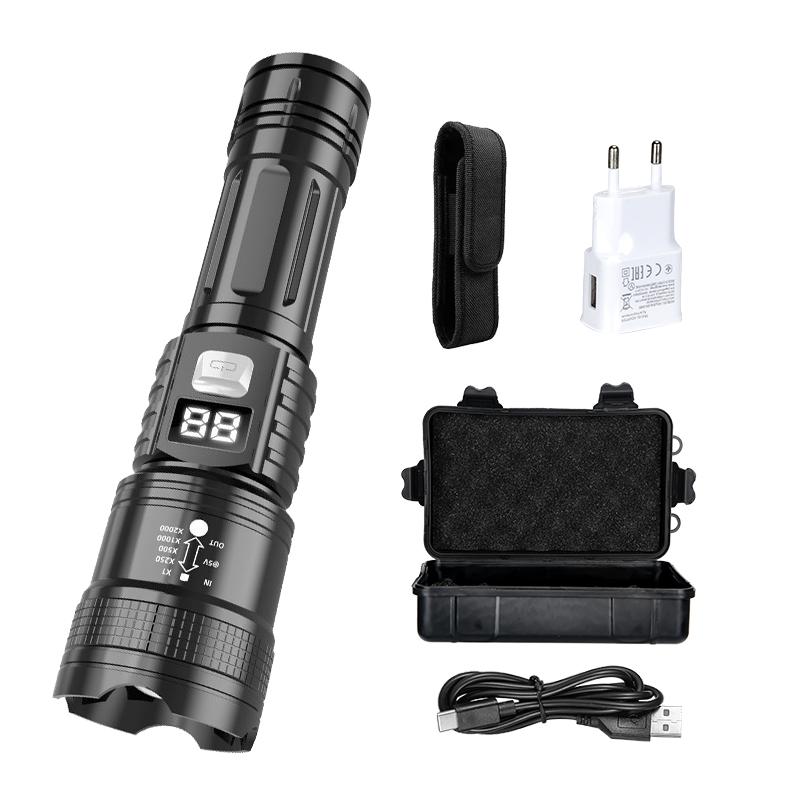 High Power LED Flashlight USB Rechargeable Zoomable Torch for Outdoor Camping Fishing Flashlight for Christmas Gift Set for Men