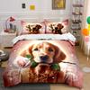 Golden Retriever with Rose Bedding Duvet Cover Set (1*Duvet Cover 2*Pillowcases, Without Duvet Insert)