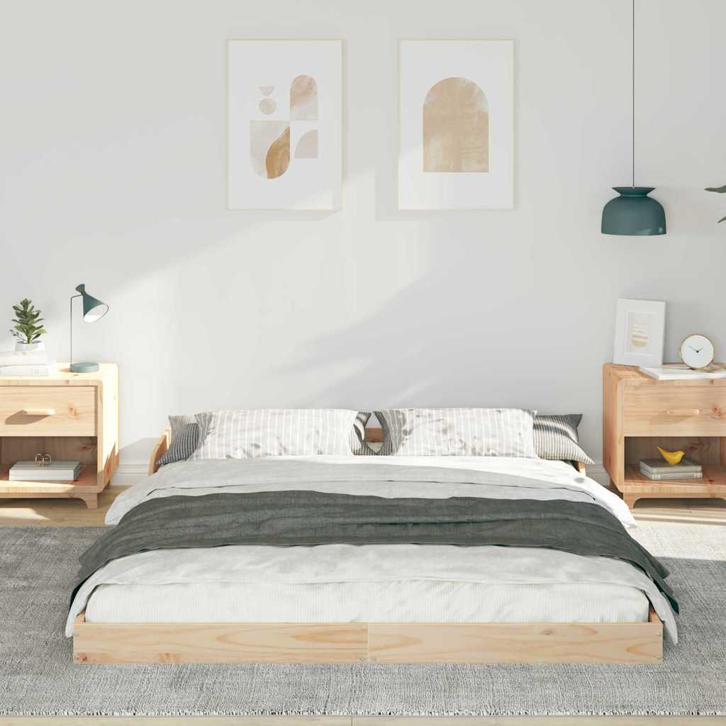 Brown Bed Frame 140 x 220 cm Solid Pine Wood