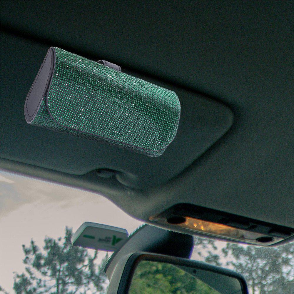 Luxury Car Eyeglasses Holder Rhinestone Sunglasses Storage Box Sun Visor Glasses Case  for Women