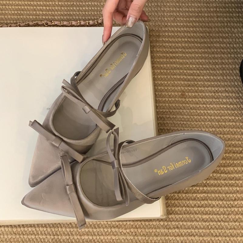 Fashion Elegant Pointed Toe Satin High Heels Women Sweet Butterfly-knot Brand Designer Shoes Fashion Comfortable Low Heel Dress Shoes
