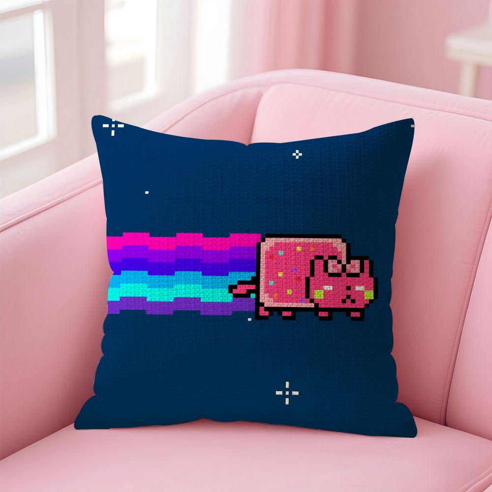 Cute Cat NNyan Cartoon Cushion Cover Natural Linen Pillow Case DoubleSided Print Decorative Sofa Pillowcase Home Decor Gift