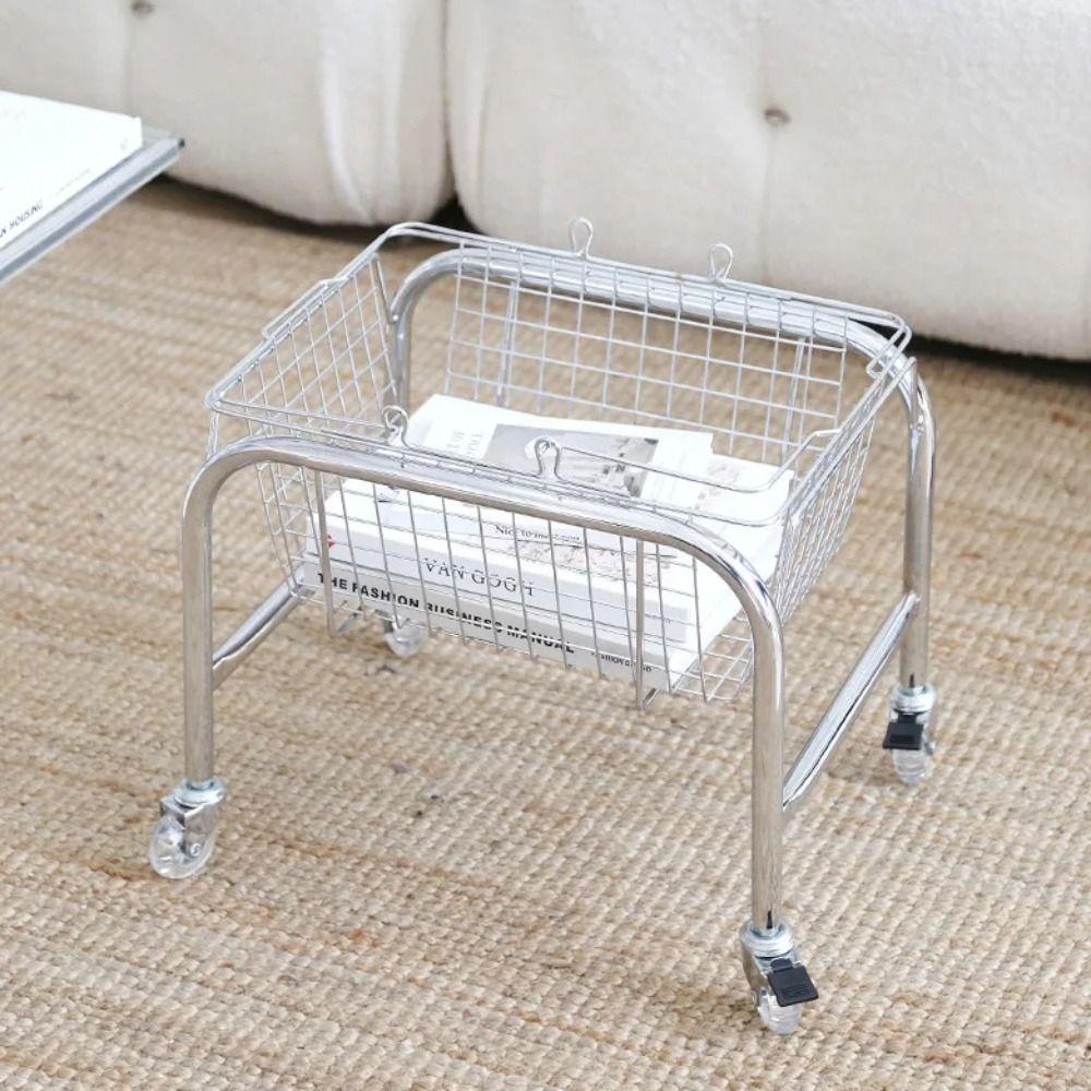 Large Capacity Mobile Trolley Storage Rack Convenient Book Shelf Home Snack Storage Basket Bedroom