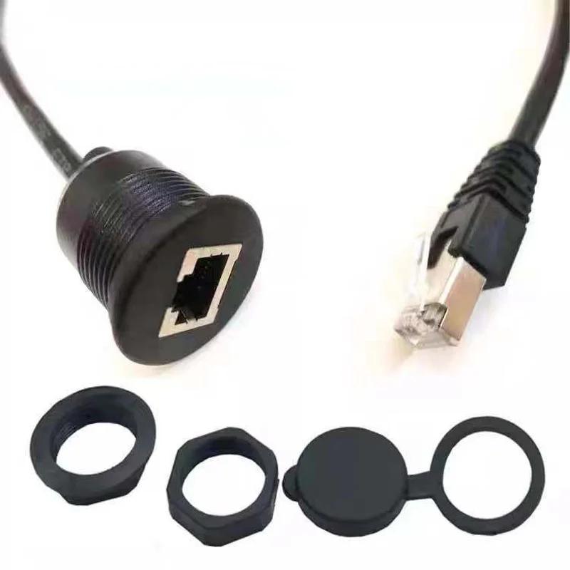

CAT5E Ethernet Waterproof Cable,rj45 IP67 Male To Female Panel Mount Extender Water Proof Connector Extension Cord 0.5m чорний