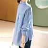 Navava Women Stripe Label Pocket Long Sleeve Shirt Nb2926