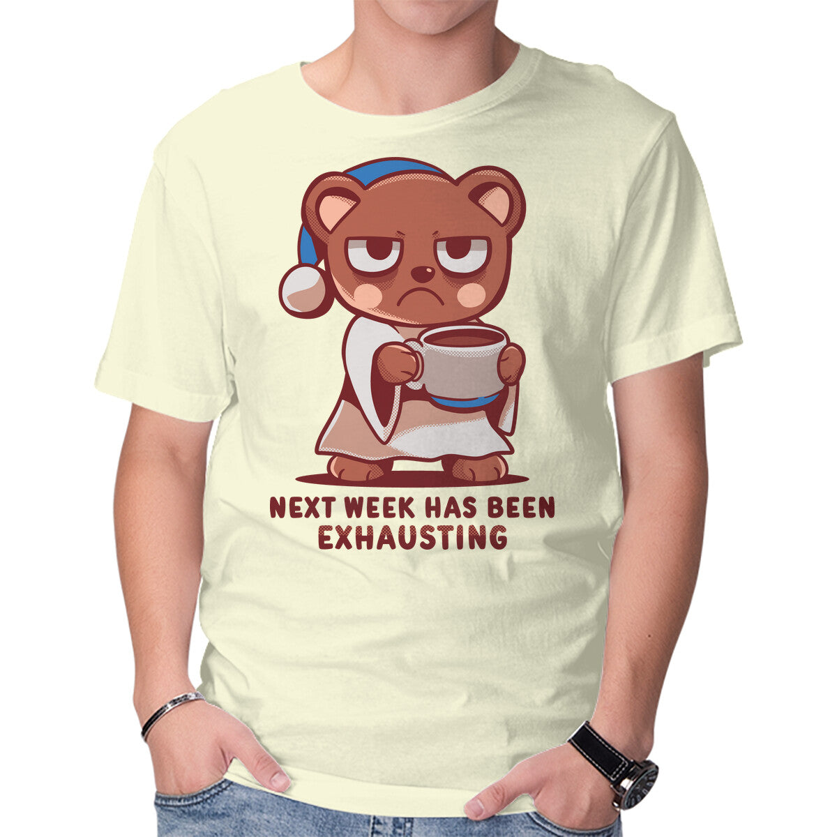 Unisex Crew Neck T-Shirt Next Week Has Been Exhausting Graphic Short Sleeve Casual Tee XL