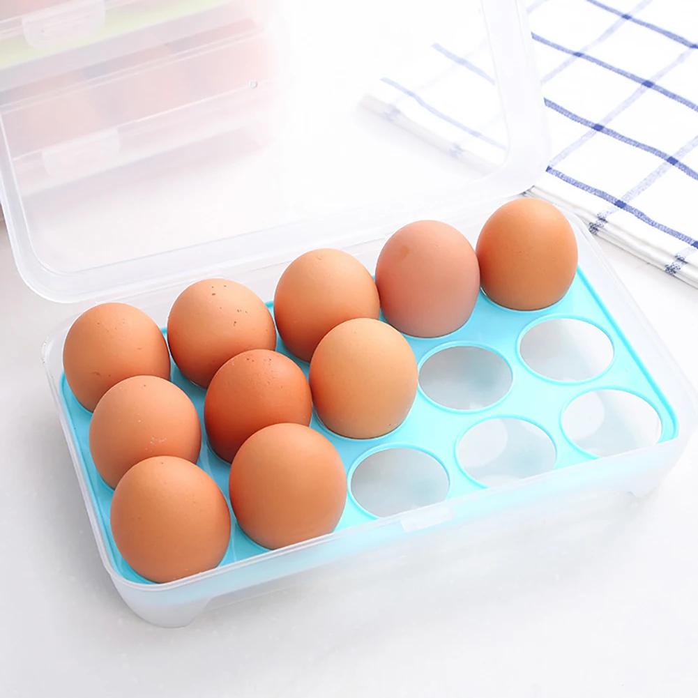 Boîte de rangement pour œufs de réfrigérateur à 15 compartiments en plastique pour conserver la fraîcheur des œufs avec couvercle Distributeur transparent Organisateur alimentaire de cuisine