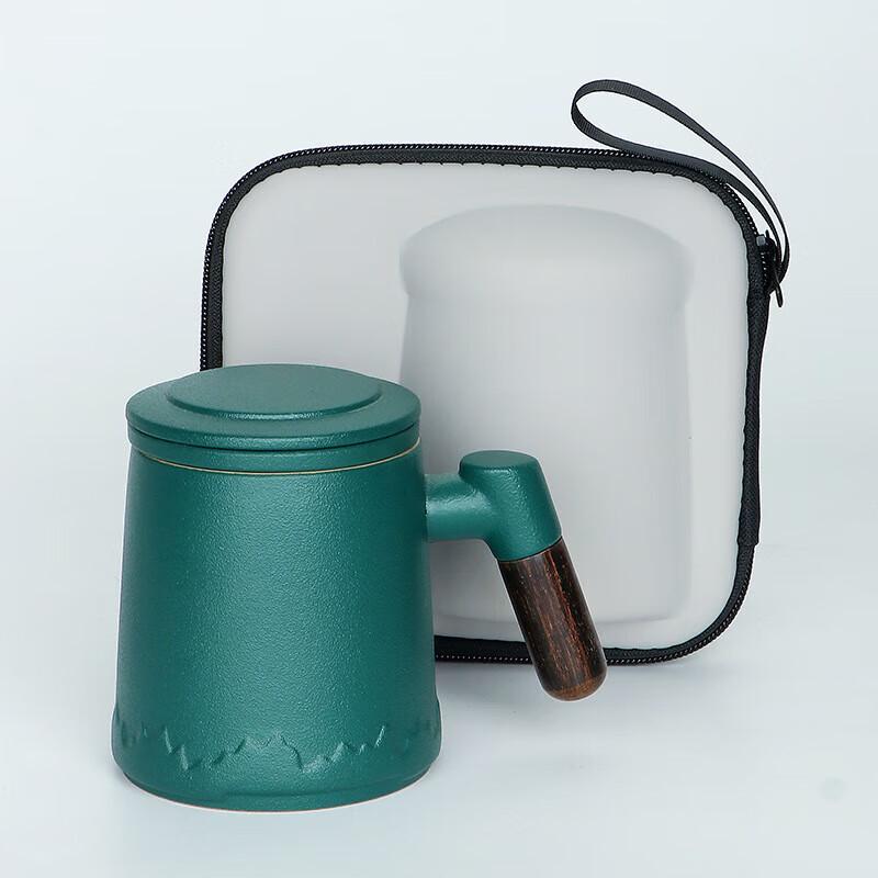 Ceramic Office Tea Mug with Lid, Filter & Wooden Handle Gift Set