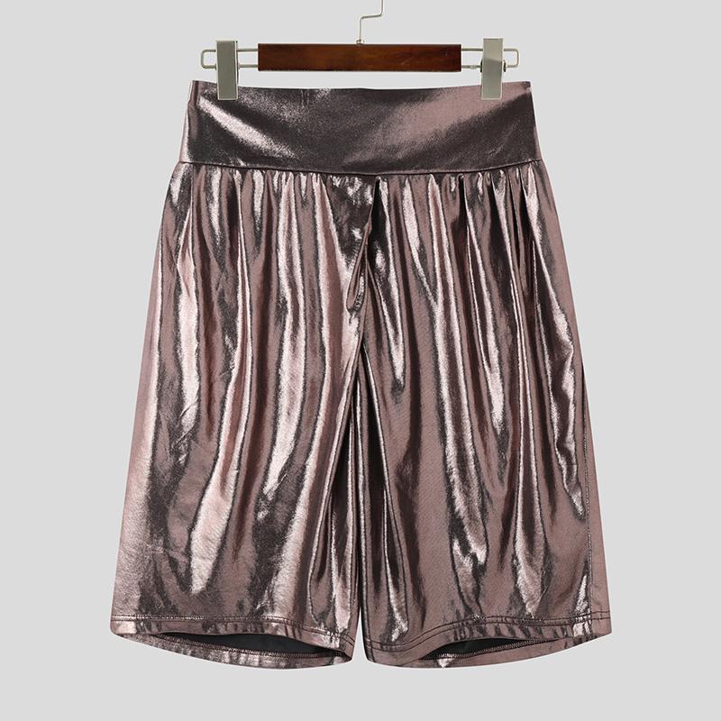 

INCERUN Men Elastic High Waist Glitter Casual Party Club Front Cross Half Pants Shorts 5XL рожевий колір золота