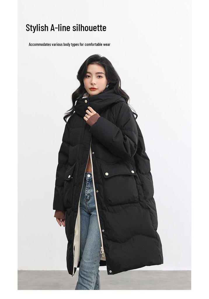 Yaya Women's Mid-Length Hooded Down Jacket - 2025 Winter Korean Style Casual Outerwear