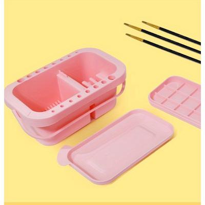 Multi-Use Paint Brush Basin with Brushes Holder, Washer, Trays, Palette Box-Artist Cleaner Cup for Watercolor Oil Painting with Lid