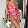 2023 New Sexy Thin Embroidered Steel Bracelet Bra Mesh Underwear Women's Garter Belt Fun Set