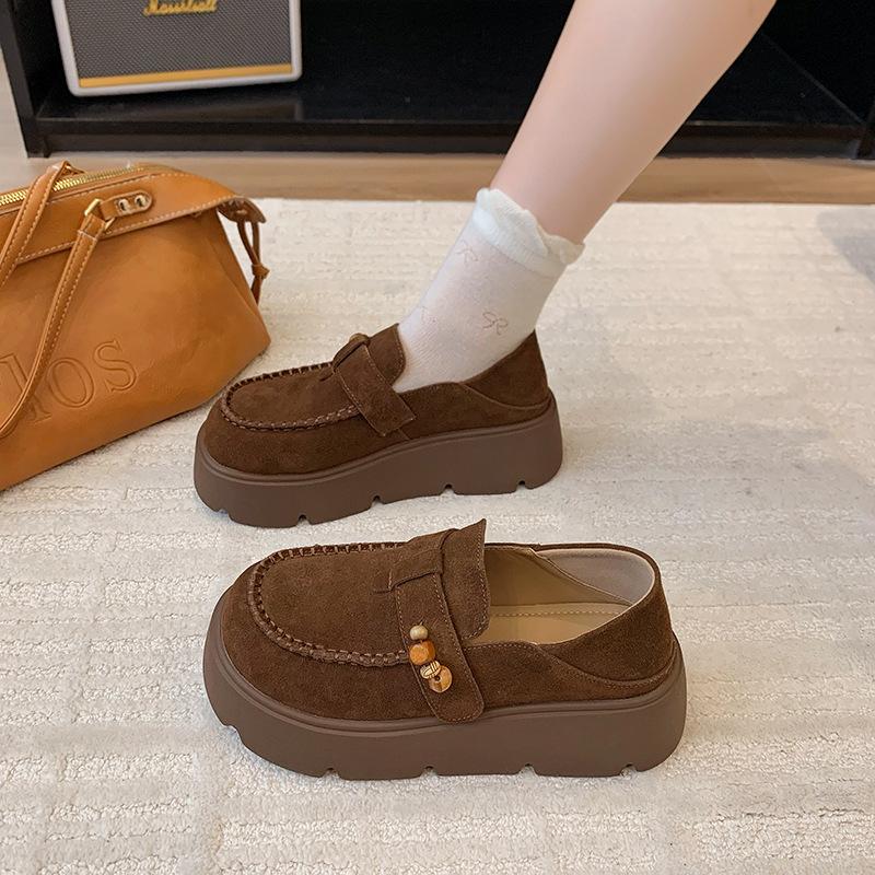 Design Sense New Muffin Thick Sole Heightening Women's Shoes 2025 Autumn Lightweight Round Head Casual Loafers Women's Shoes Tide