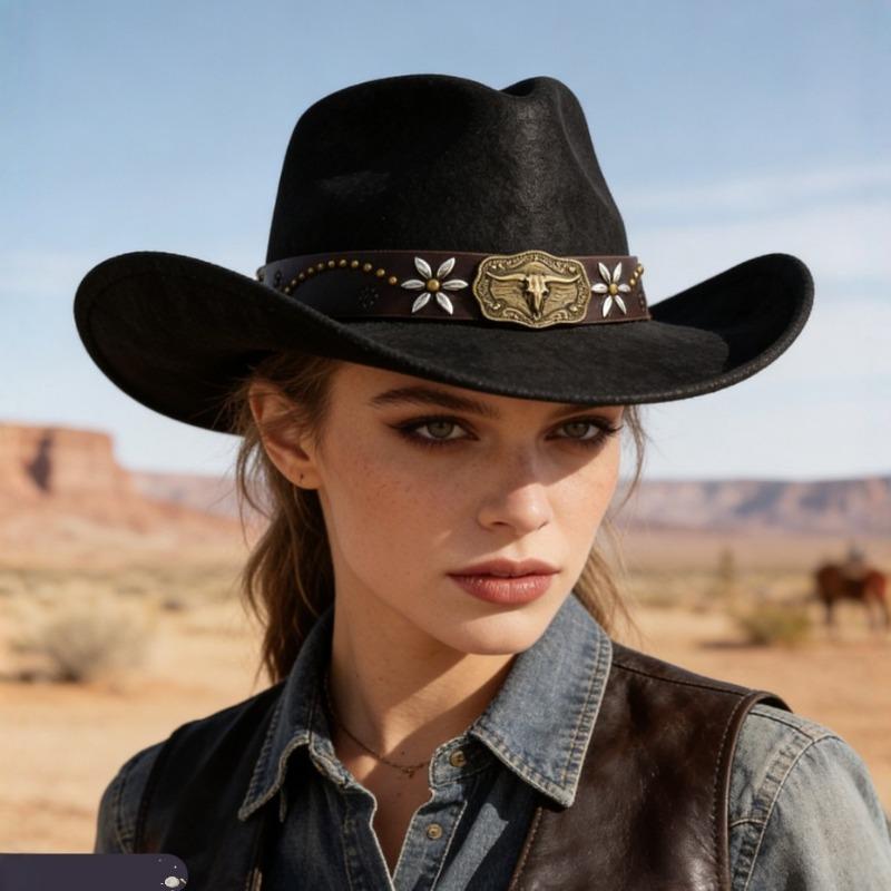 Unisex Wildleder Cowboyhut im Westernstil mit Krempe Jazzhut OneSize schwarz