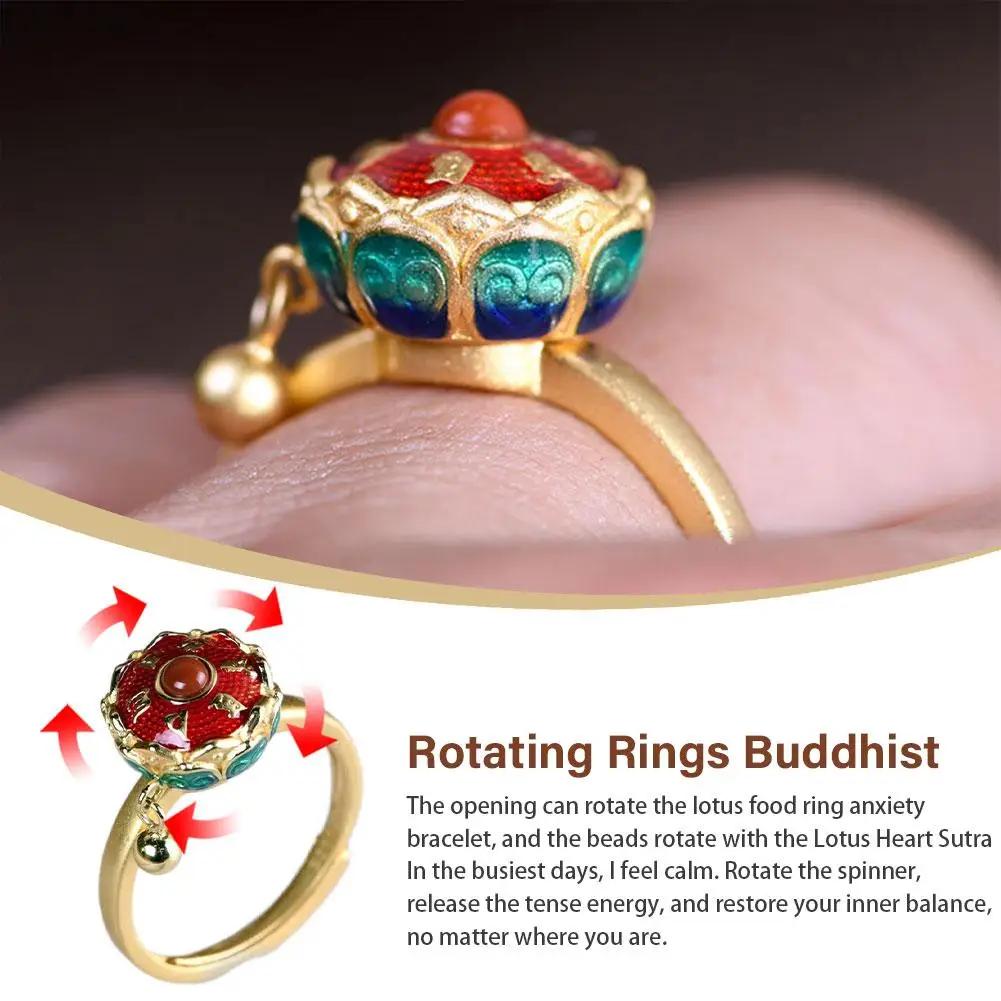 Buddhist Rotating Fidget Finger Rings for Women Spinner Adjustable Good Luck Buddhist Tibetan Prayer Anti Stress Anxiety Ring