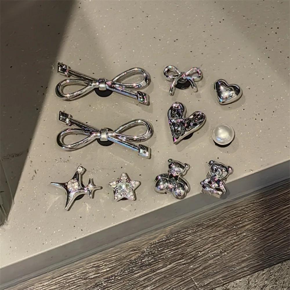 Set DIY Bow Star Pearl Shoe Decorations Silver Advanced Black White Dot Shoe Charms Detachable Buckle Shoes Accessories 1 Set