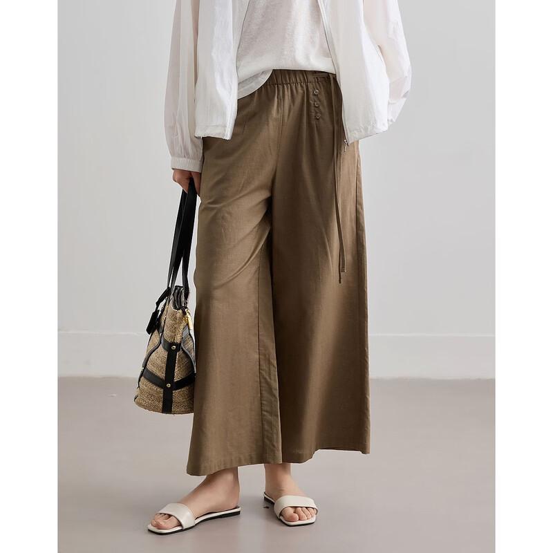 Demana Women s Linen Blend Side-Tie Cropped Straight Leg Pants S
