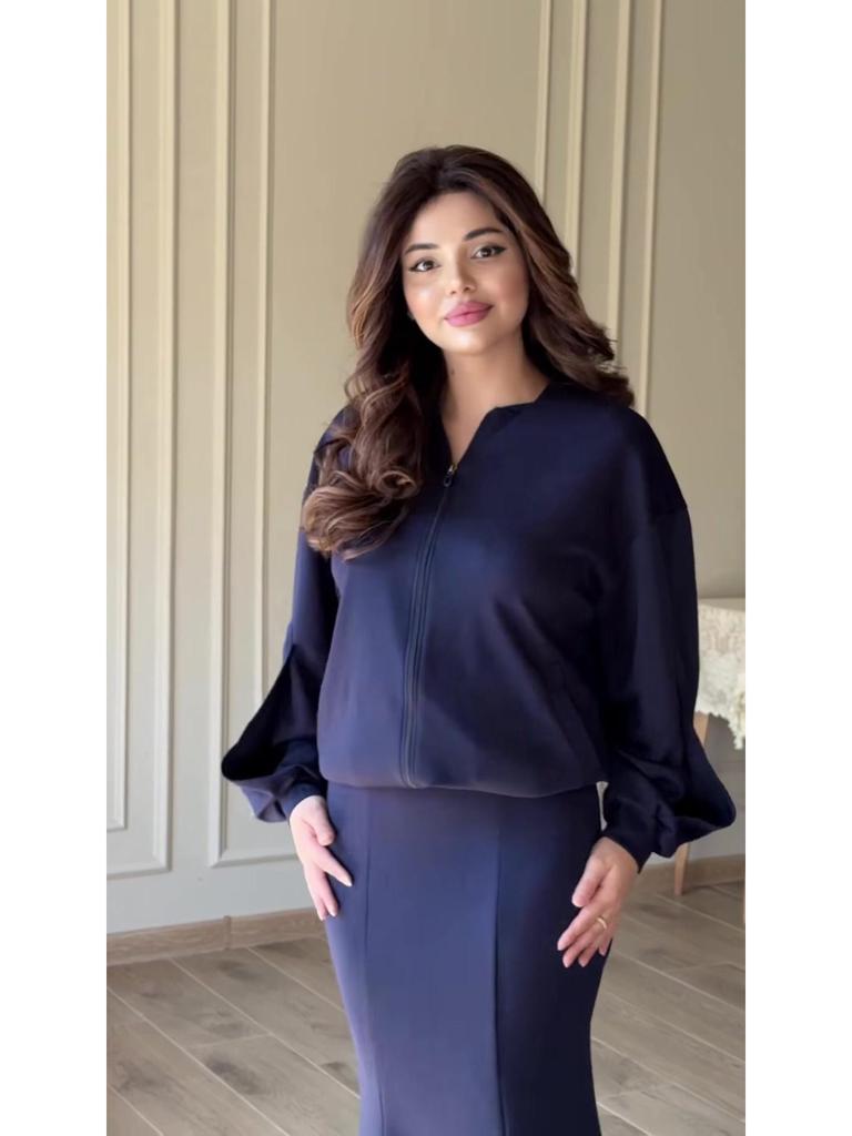 European-American 2025 Autumn Women's Long-Sleeved Cardigan & Stand-Up Collar Jacket with Temperament Half-Skirt Set