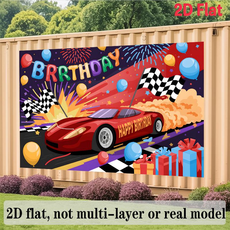 Racing Birthday Banner, Speed Car Backdrop Wall Decor for Party