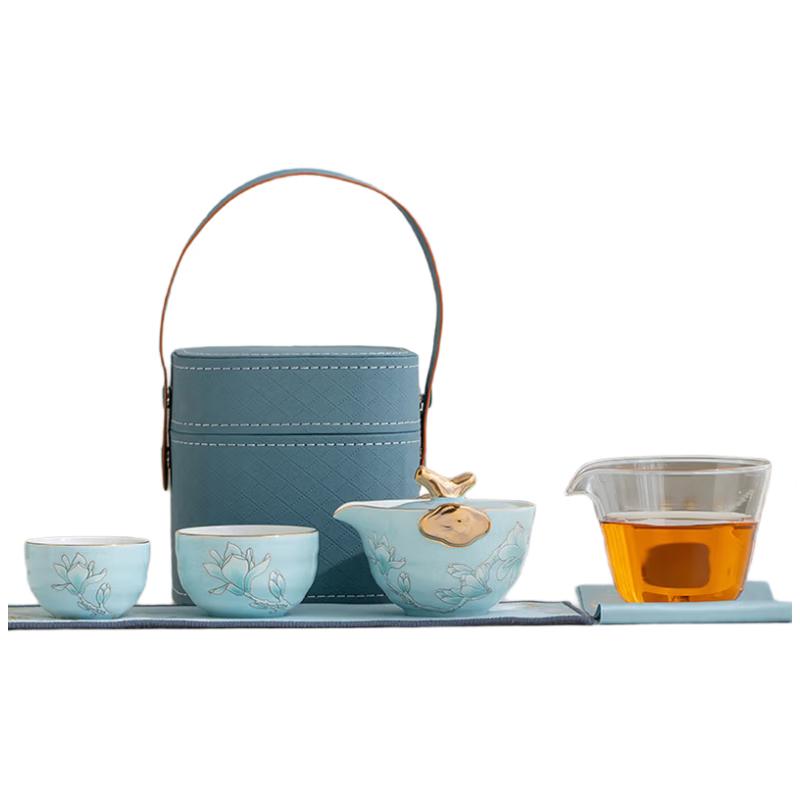 

Portable Gold Inlaid Jade Single-Person Travel Gongfu Tea Set