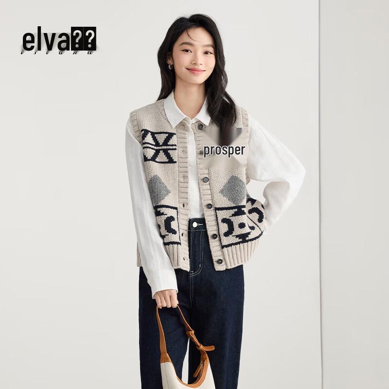 

Elva Island Women s Vintage Jacquard Colorblock Knit Vest L
