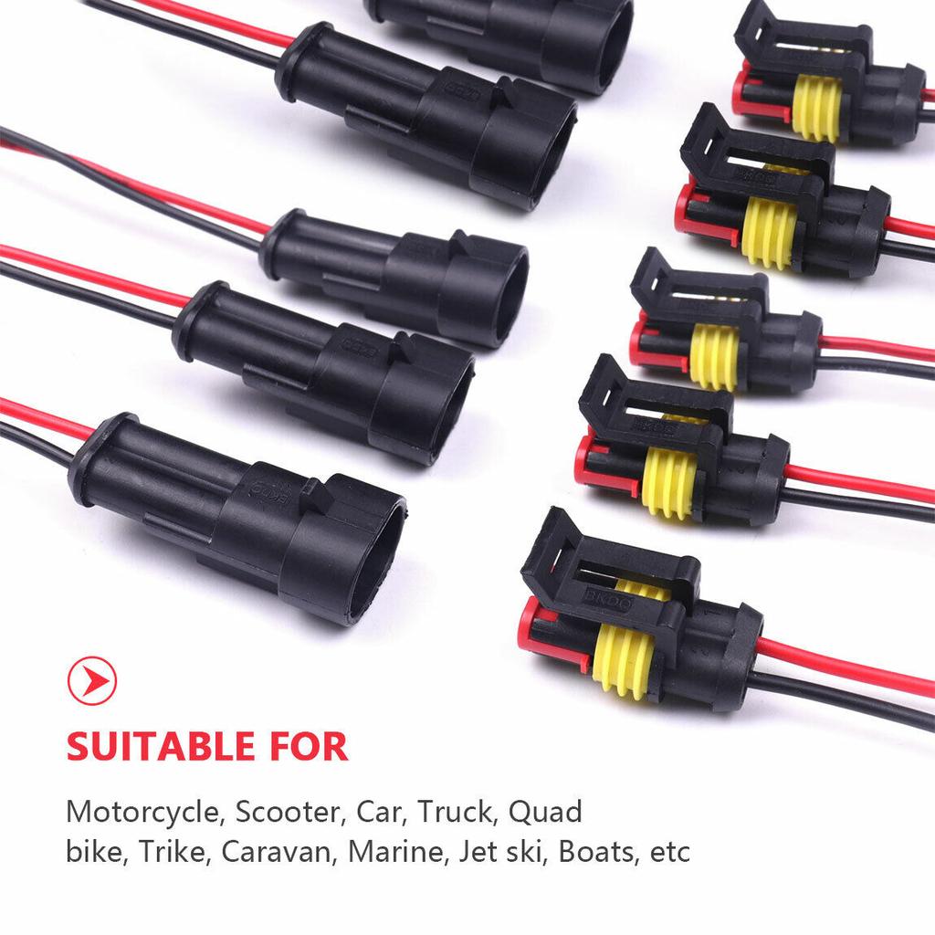 10pcs 5 Sets Waterproof Automotive Male Female Electrical Connectors Plug 2-Pin Way With Wire For Car Motorcycle Scooter Marine
