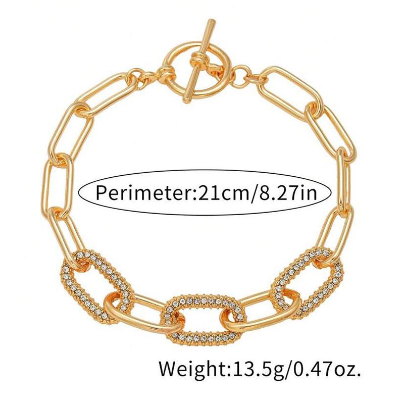 Vintage Simple Hollow Out Zircon Oval Chain Metal Bracelet Set for Woman Fashion Accessories Personalization Punk Charm Jewelry