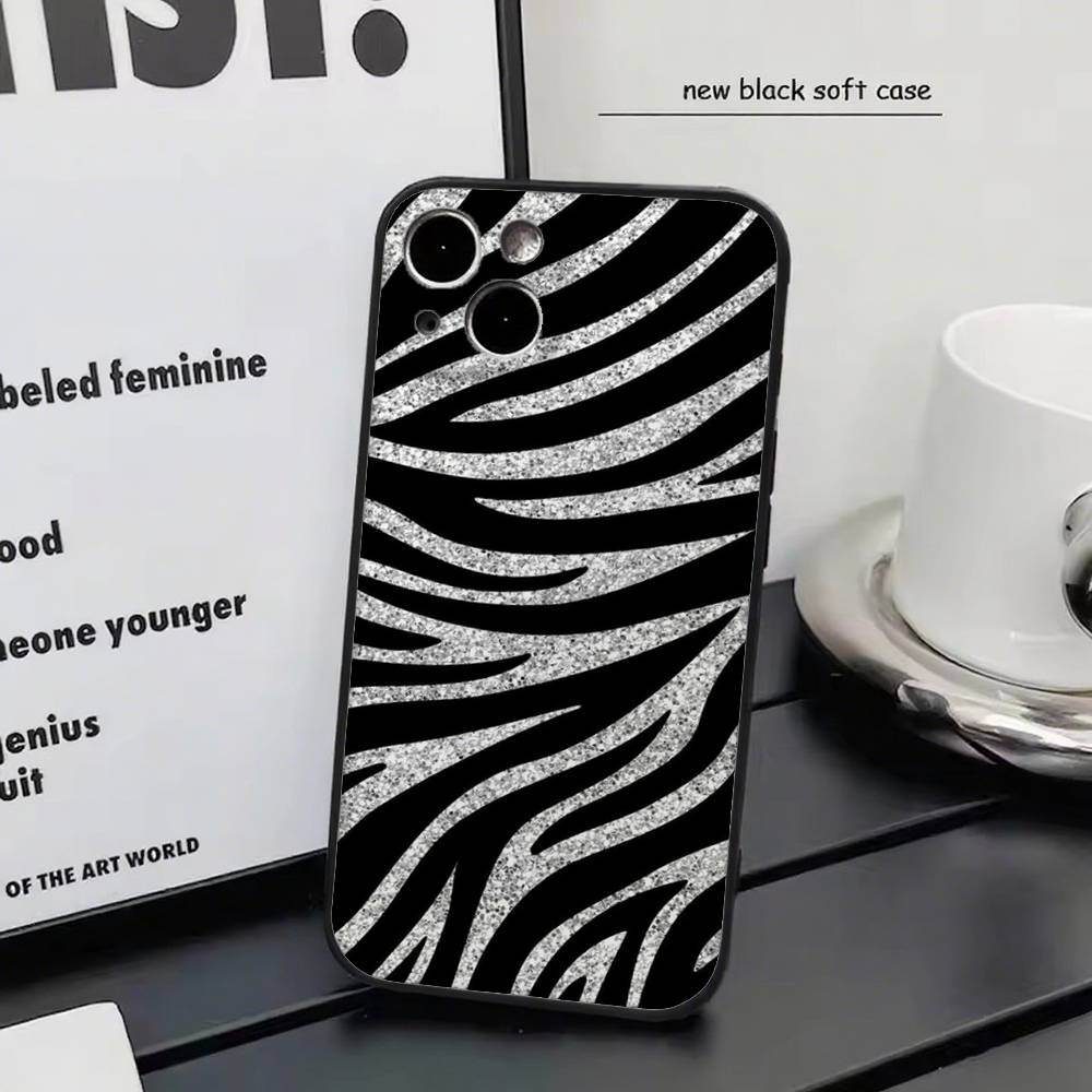 Milk Cow Zebra Strip For iPhone 13,17,11,12,16,14,15,Plus,Pro Max Soft Silicone Black Phone Case