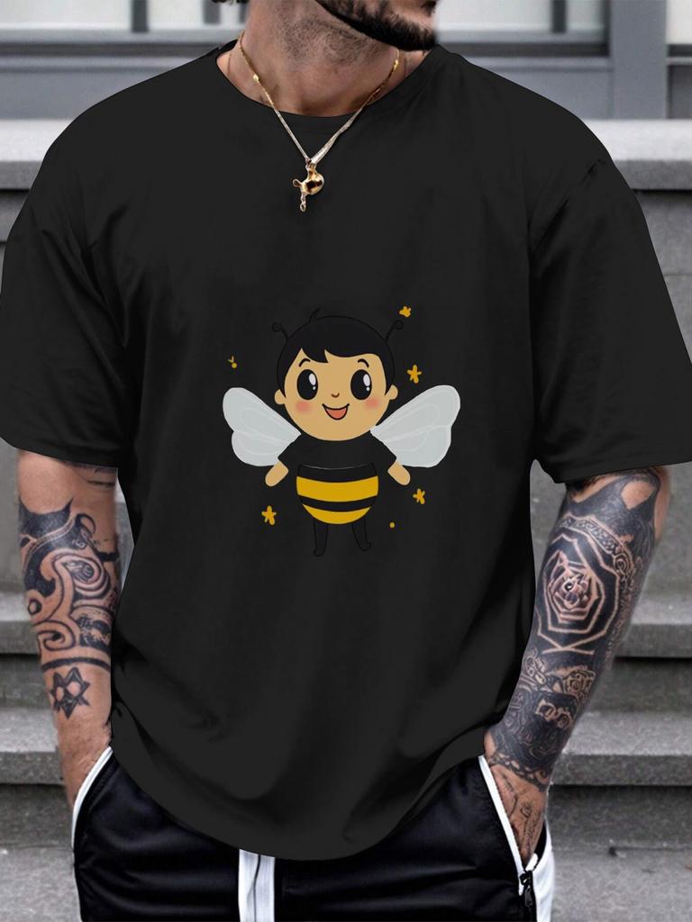 1pc Casual Cartoon Bee Graphic T-shirt - Playful Starry Design