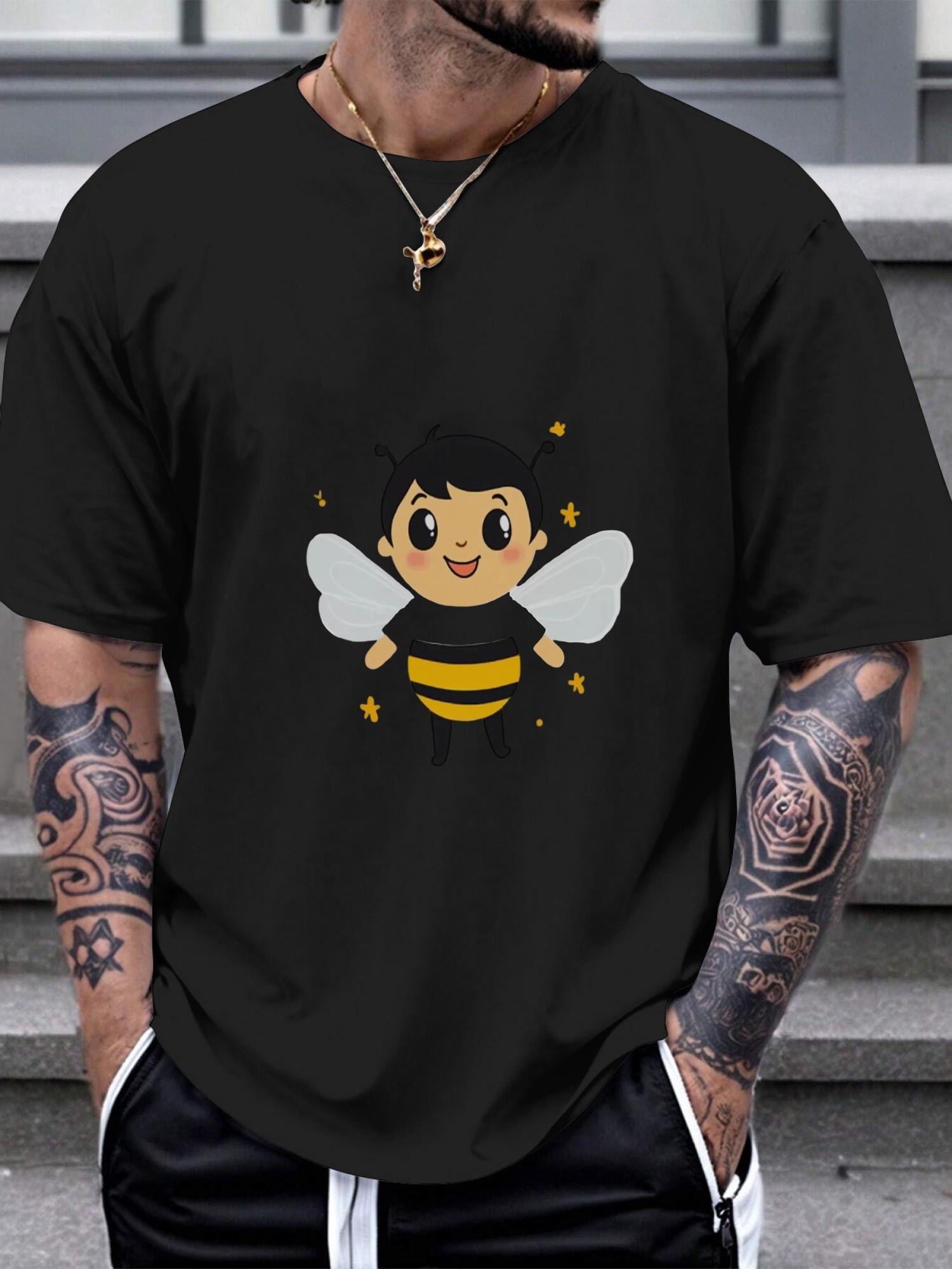 1pc Casual Cartoon Bee Graphic T-shirt - Playful Starry Design XXL