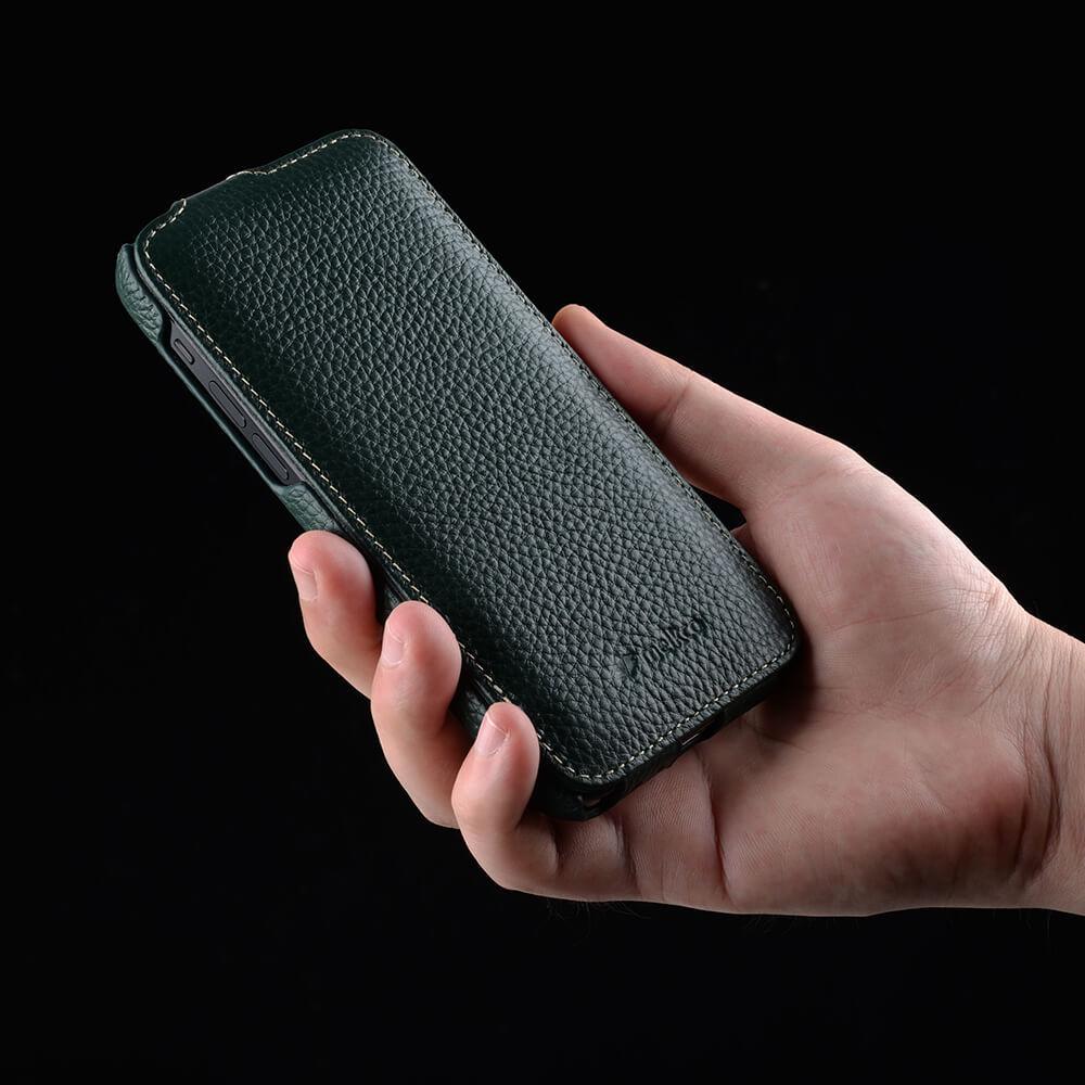Genuine Leather Flip Cover for Apple iPhone 15 Pro Max, 14 Pro, 13, and 12 Plus