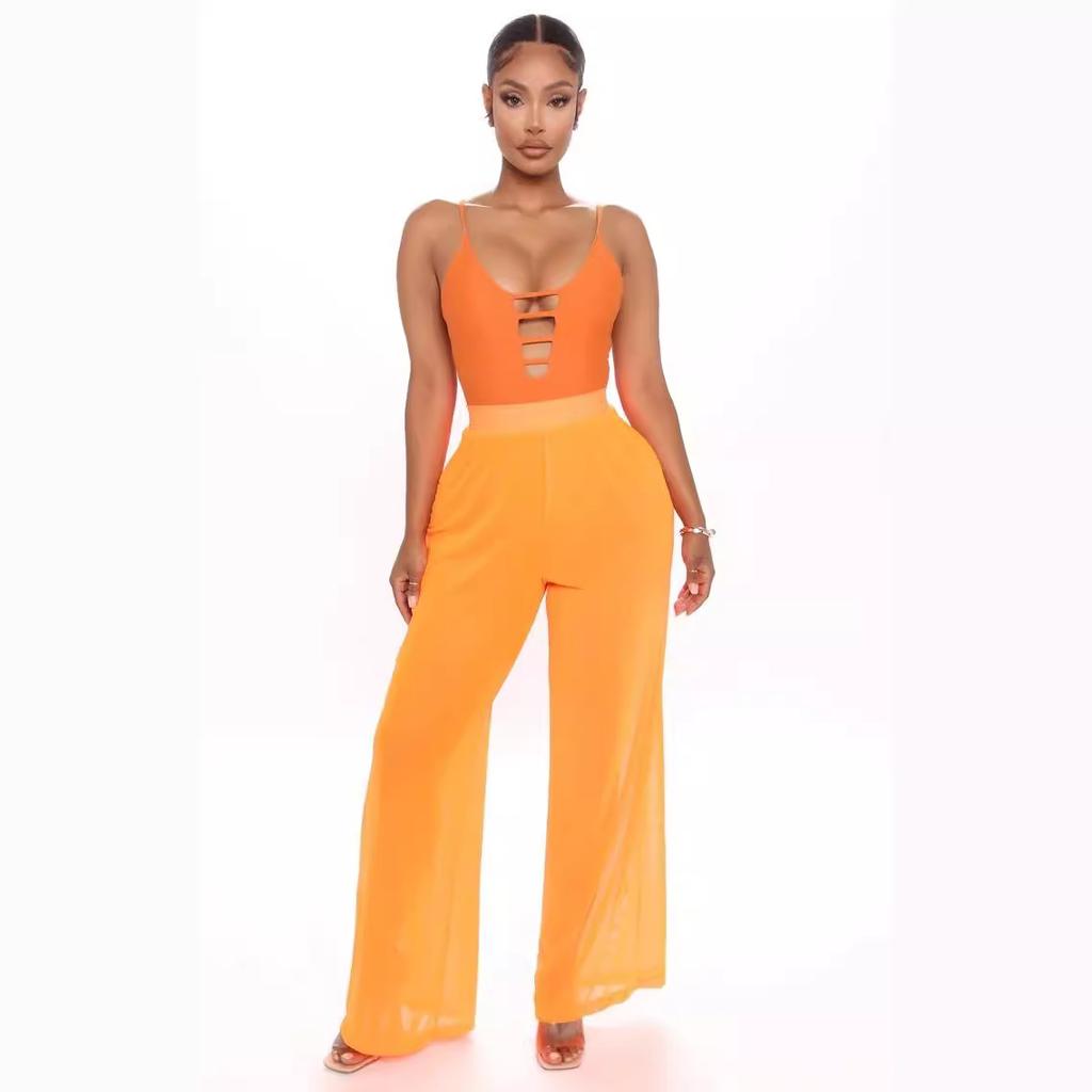 Summer Women's Sexy Perspective High Waist Women's Long Casual Y2k Straight Pants Women's Perspective Wide-leg Trousers