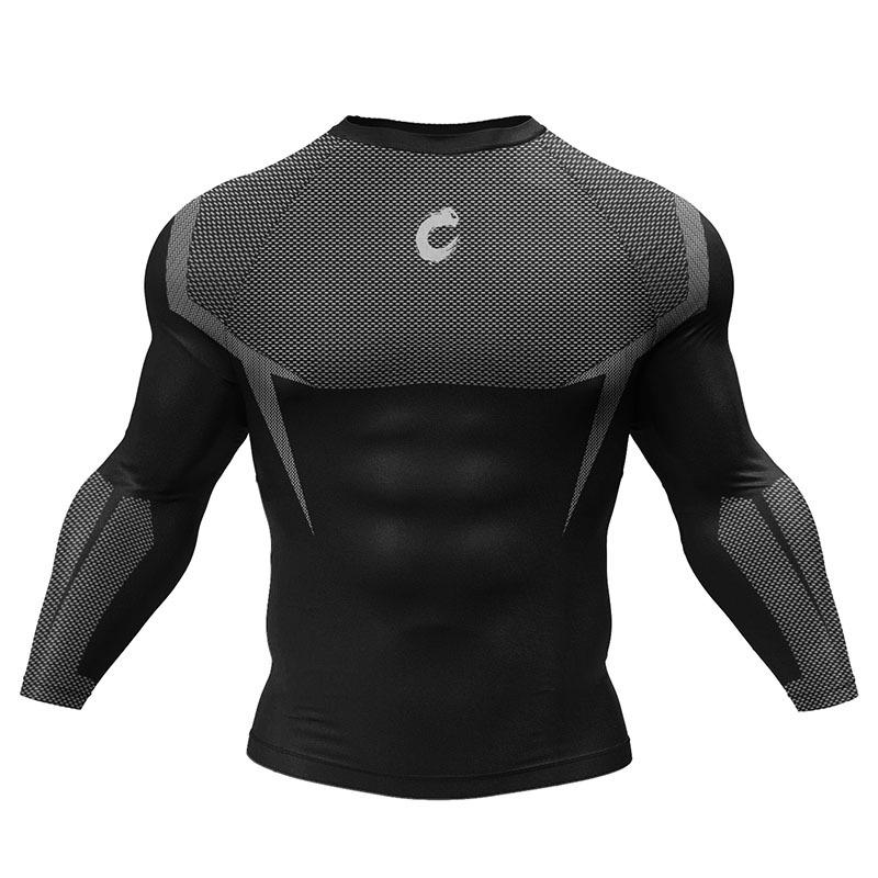 Herren Hochelastische Kompressions-Laufjacke Schnelltrocknendes Langarm-Fitnessstudio-T-Shirt