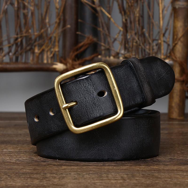 Curea Bărbați Personalitate Retro La modă Plisă Piele de vacă învechită Cupru cu Cataramă Șpinitoare Coreeană Ocazional Curea de blugi