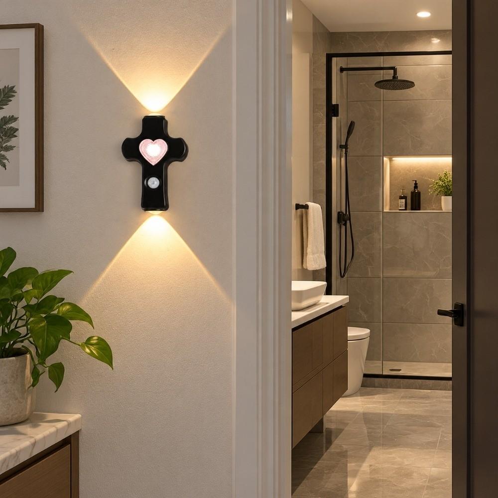 Tri-color Dimming Magnetic Intelligent Wall Lamp Wireless Heart Design Cross-Shaped Night Lamp Motion Sensor USB Charging