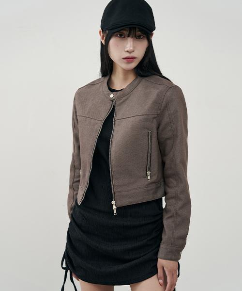 Arrayed [Non-Fade] Vertical Biker Crop Denim Jacket [Indigo]