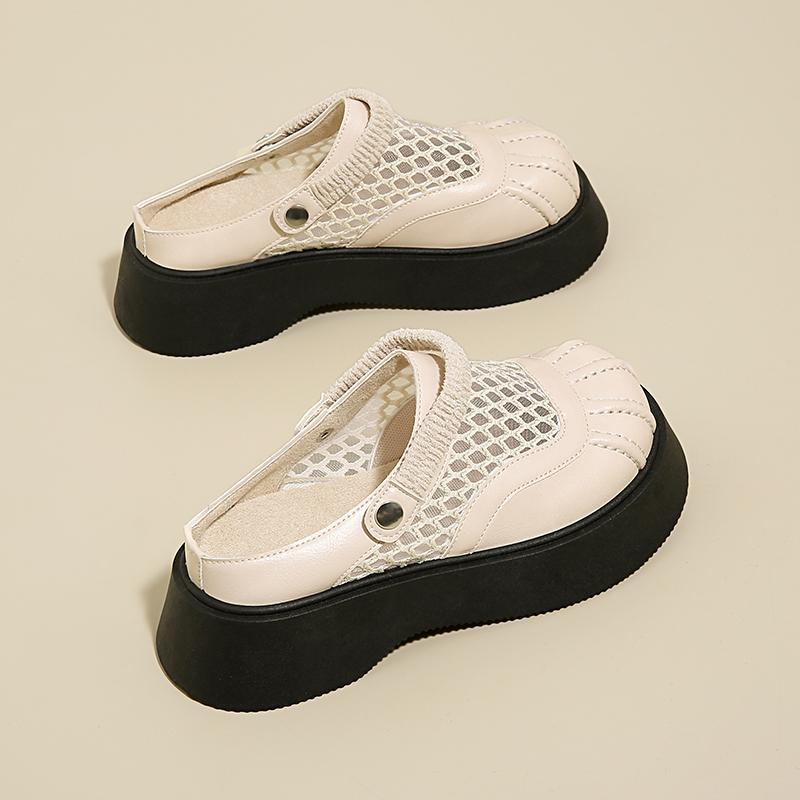 Fashion CRLAYDK Designer Women's Fishnet Mules Platform Backless Slip On Height Increase Shoes Summer Mesh Slide Loafers for Ladies